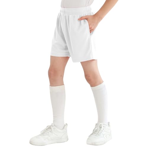 Dreammonkey Boys and Girls Basketball Shorts Athletic Soccer Shorts Sizes 2T to Youth(White 12Y)
