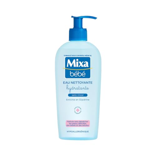 Mixa Bébé - Eau Nettoyante Hydratante - Sans Rincer - Peaux Délicates Nourrissons - Tolérance Optimale - Enrichie en Glycérine - Hypoallergénique - 250 ml