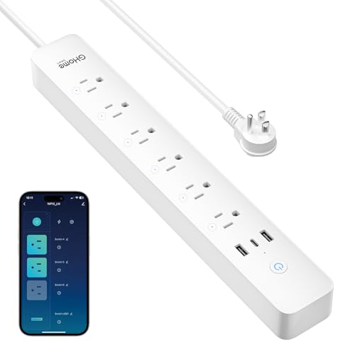 GHome Smart Power Strip, WiFi Surge Protector with 6 Individually Controlled Outlets, 3 USB Ports (2 USB-A and 1 USB-C), Works with Alexa & Google Home, Flat Plug, for Home Office