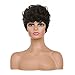 MOONSHOW Brown Pixie Cut Wig Short Curly Wigs for Black Women Dark Brown Haitcut Wigs Synthetic Pixie Cut Wig with Bangs Natural Wavy Short Layered Pixie Wigs for African American Women(Brown)