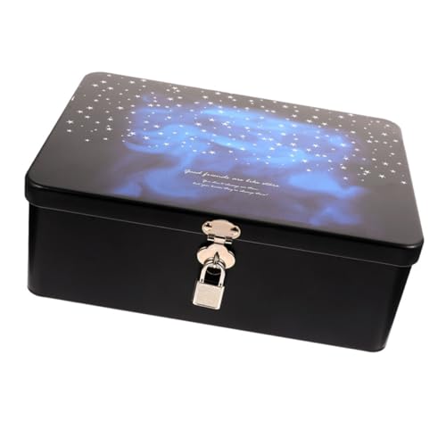 SOESFOUFU 鍵付きヴィンテージブリキ収納ボックス 小型ジュエリーオーガナイザー おしゃれな卓上ケース 用小物入れ兼用