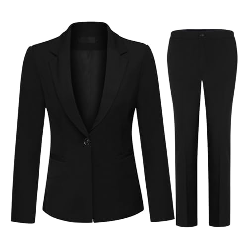 YUNCLOS 2-teiliges Büroanzug-Set für Damen, Business-Anzug, schmale Passform, Blazer-Hose, Schwarz, Mittel