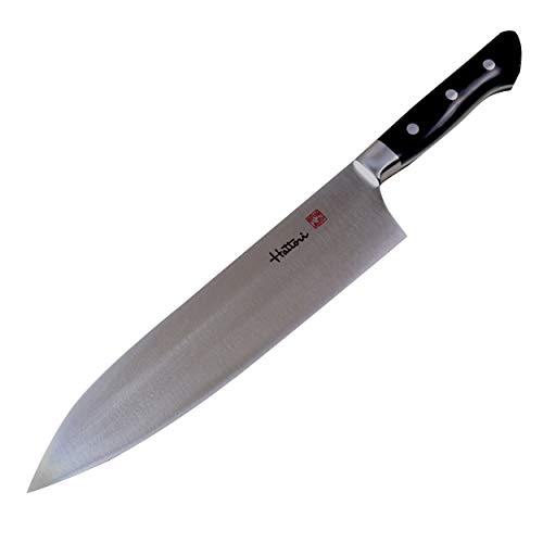 Hattori Japanese Chef’s Knife, FH-11L Professional Wester Deba Knife, VG-10 Cobalt Steel Pro Kitchen Knife with Ergonomic Black Linen Micarta Handle, 9.4 inch