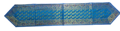 Image of Diwali Room Decor Silk Table Runner Placemats Tea Coaster Set for Living Room 4 to 6 Seater Dinning Table Table Mat Set Centre Table Top Decor Pack of 13 Pcs (Turquoise)