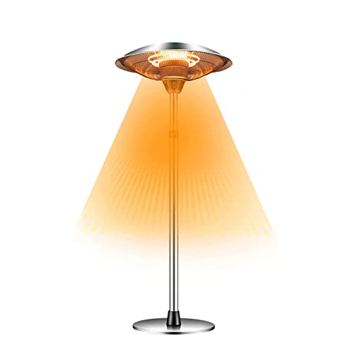 屋外ヒーター ハロゲンヒーター 100V 赤外線 パティオヒーター 瞬間加熱 PSE認証済み 自立型 3段階温度調整可能 転倒防止 360°全方位暖房 1500W 屋外屋内 テントガレージ 温室 学校 商用ポータブル (銀色)