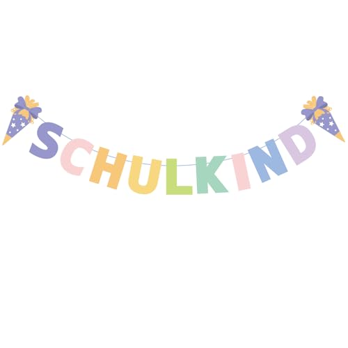 ENLACE Schulkind Girlande Bunt Einschulung Mädchen Schulanfang Banner Schulkind Girlande Pastell Deko Einschulungsfeier Schulstart Dekoration für Klassenzimmer Party Hänge Deko