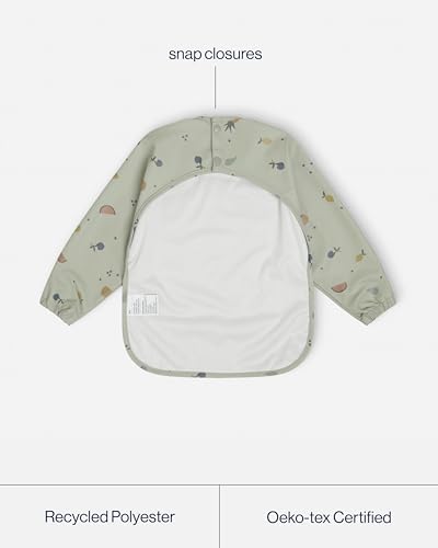 Lalo Smock Bib - Long Sleeve Bib for Infants and Toddlers - Elastic Cuffs, Large Catch-All Pocket, Waterproof Recycled Polyester - Easy to Clean for Mealtime and Art Time - Fruit Print Sage Infant