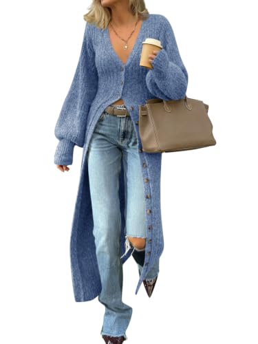 Image of Saodimallsu Womens Long Duster Cardigans Button Down Maxi Sweater Dress