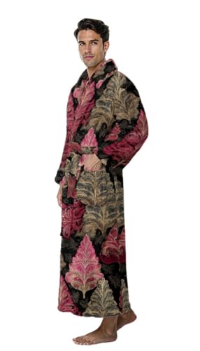 Christmas Fleece Bathrobe for Men Long Kimono Sleep Lounge Robe With Pocket4