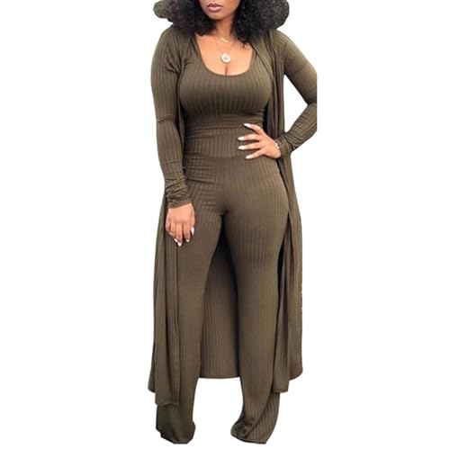 Womens 3 Piece Outfits Open Front Cardigan Cover Up Crop Tank Tops Wide Leg Palazzo Pants Loungewear Set