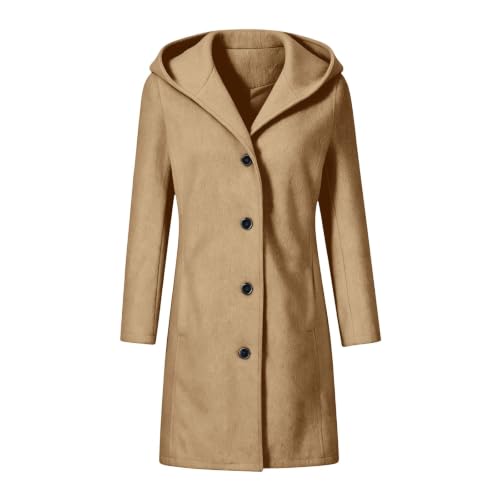 Gaexia Pea Coats for Women Long Hooded Jacket Mid Length Casual Trench Coat - image 5