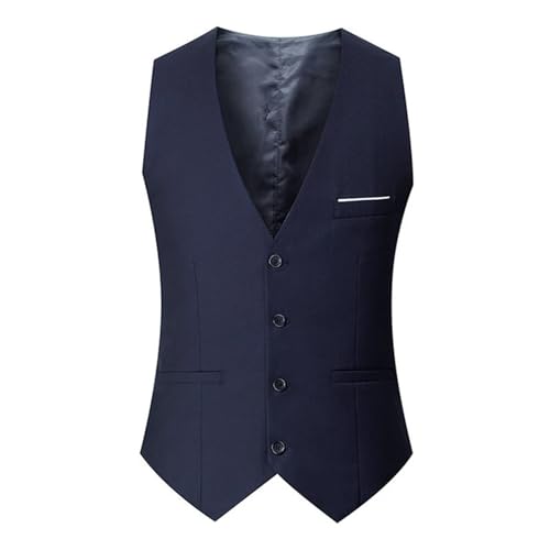 Mens Formal Suit Vest Business Button Down Dress Vests Solid Color Casual Wedding Tuxedo Party Waistcoat with Pockets