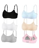 Nubofy Training Bras for Girls Wireless Teen Bras Lightly Padded Cotton Kids Bra Adjustable Straps - 6 Packs