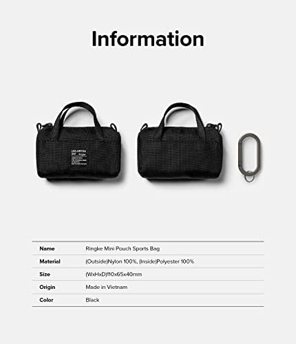Ringke Mini Pouch [Sports Bag] with Carabiner, Nylon Carrying Pouch Small Bag for AirPods, Galaxy Buds, Earphones, Cards, ID - Black