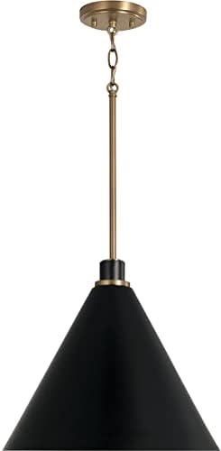 Capital Lighting 350112AB Bradley Modern Metal Cone Pendant Ceiling Light Fixture, 1-Light 100 Watt, 14" H x 15" W, Aged Brass and Black