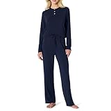 Amazon Essentials x Sofia Grainge Conjunto de Pijama con Cuello Henley de Manga Larga Mujer, Azul Marino, M