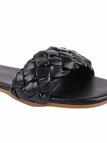 Image of Shoetopia Women's Braided Flat Slip-On Sandals Comfortable || Open-Toe Casual Slides for Summer, Beach