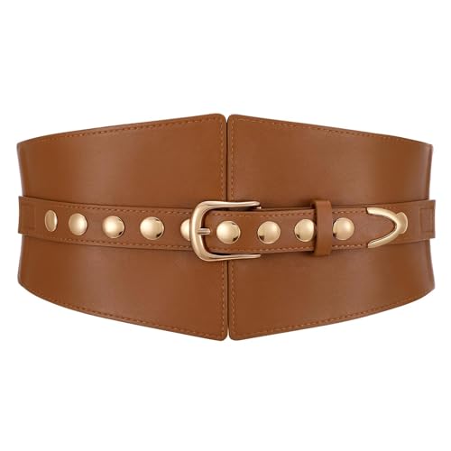 JKEEMI Wide Waist Belt Women Elastic Chunky Stretchy Elegance Belt with Gold Rivets Buckle for Daily Costume