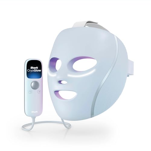 Shark CryoGlow LED-Gesichtsmaske mit Kühlung der Augenpartie rote und blaue LED Infrarotlichttherapie USB-C Fernbedienung Aufbewahrungstasche verstellbare Riemen Frostblau FW312EU