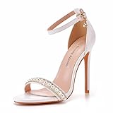 4.3'' Rhinestone Pearls Stiletto Heels Sandals Peep Toe Women's High Heel Sandals Pump Shoes For Bride Wedding Party Evening Dress Shoes -PLX11P-41