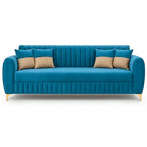 Image of CASASTYLE Signature Velour 3 Seater Sofa Set | Boston Matte Fabric | 40D Foam + Zigzag Spring | 3-Yr Warranty (Ocean Blue)