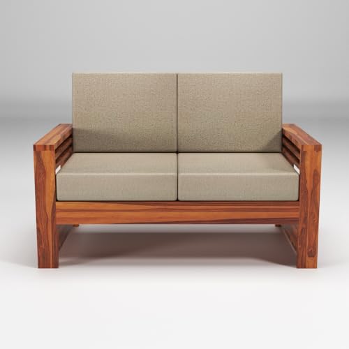 Image of Sheesham Wooden 6 Seater Sofa for Living Room | Rosewood 6 Seater Cushion Sofa with Side Teapoy for Home & Office | Solid Wood Sofa Set for Lounge (Honey,Grey,3+2+1 Seater)