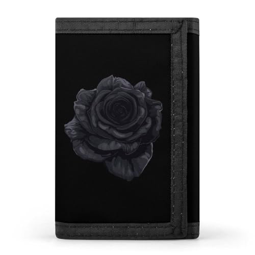 Beautiful Black Rose Flower Trifold Wallet Slim Credit Card Holder for Women Men