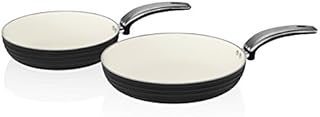 Swan SWPS2010BN Retro Induction Frying Pan Set, Non Stick Ceramic Coating, Easy to Clean, Stay Cool Handles, Black, 2 Piece, 20/28 cm