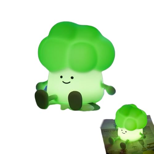 LED Silicone Night Light for Kids, Eggplant Touch Lamp, Portable USB Rechargeable Nursery Bedside Light, Room Decor (Broccoli)