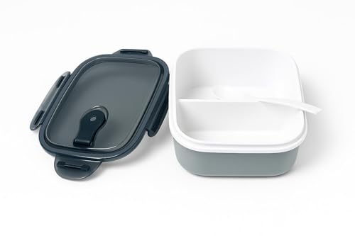 XJRJ 2-Compartment Lunch Box for Adults – Leak-Resistant, BPA-Free Bento Meal Prep Container with Utensil – Microwave & Dishwasher Safe 1000ml, Slate grey
