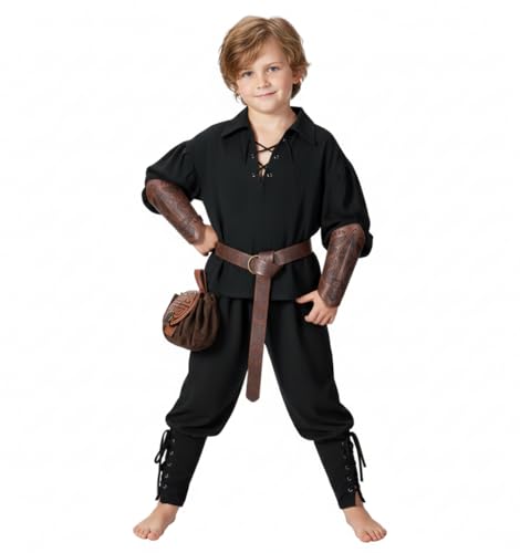 Image of Kids Medieval Viking Pirate Renaissance Tunic Pants Accessories Costume for Boys Cosplay 3-14 Years