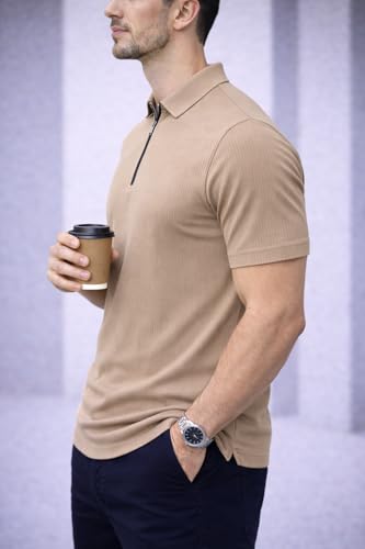 Image of Mack Jonney Men Ribbed Polo T-Shirt | Regular Fit | Half Sleeve | Zip Collar Casual T-Shirt-MJ-94