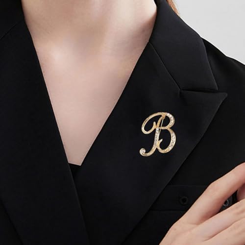 Image of Rhinestone Initial Brooch Pin for Women, Alphabet Gold Letter Brooch A-Z with Crystal, Metal Pin for Hat Bag Dress Suit Accessory for Men