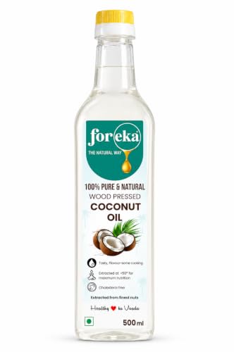 Image of Foreka 100% Pure Wood Pressed Virgin Coconut Oil 500ml - Cold Pressed & Unrefined Edible Coconut Oil - Traditional Chekku /Kolhu Extracted - Multipurpose Oil for Cooking, Hair & Skin Care