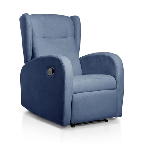 SUENOSZZZ-ESPECIALISTAS DEL DESCANSO Sillón Relax orejero Home reclinable con Pared Cero tapizado en Tela Antimanchas Tela Azul