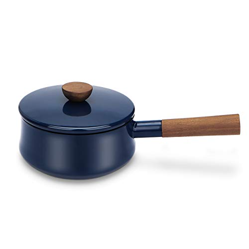 AIDEA Enameled Steel Herfy Saucepan 2-Quart, Heavy Duty, Wooden Handle,Handy Super Sturdy Pot