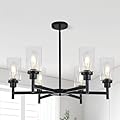 HCCZ 6 Light Farmhouse Chandelier Black Dining Room Light Fixture Over Table Industrial Hanging Pendant Lighting for Living Room Foyer Kitchen Island Adjustable Height E26 Socket with Glass Shade