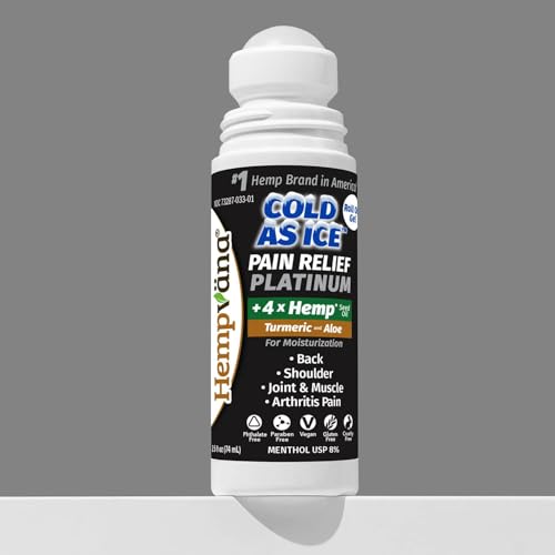 Hempvana Roll On Cold As Ice Platinum Fast Pain Relief for Knees, Neck, Hips, Shoulders, Back + Arthritis Pain Relief w/Hemp Seed Oil, AS SEEN ON TV, Cooling Menthol