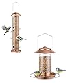 iBorn Metal Bird Feeders,14 Inch,6 Port,Brushed Copper,1 Pack+Metal Bird Feeders for Outdoors Hanging,1.5LB Seed Capacity with 3 Perchs,Brushed Copper,1 Pack