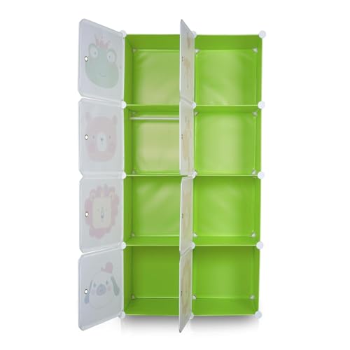 Image of Sunderlook Plastic Wardrobe for Kids Clothes - Professional Collapsible Wardrobe, Easy to Use Foldable Almirah, Plastic Cupboard for Kids for Home (Green-HI, 8 Door)