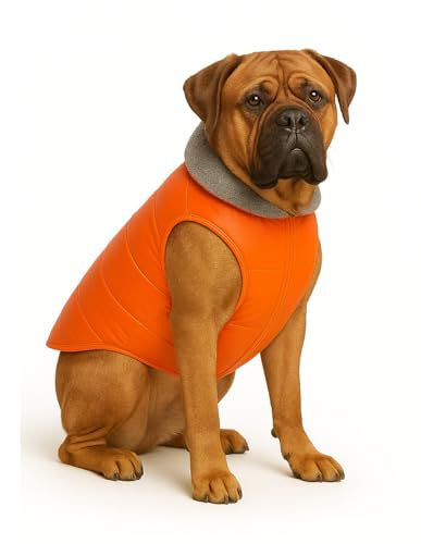 Image of The Pets Company Dog Winter Coat Jacket, Clothes, Windproof, Waterproof, Light Weight, Washable, Ultra Warm Thick Fleece Lined Dog Vest for Cold Weather Protection, (Orange, XX-Large - 30 Inch)