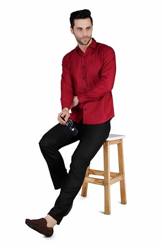 Image of Mens Slim fit Solid Casual Cotton Shirt with Spread Collar and Full Sleeves || Suitable for Office wear