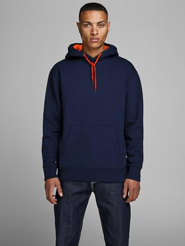 JACK & JONES Herren JJESOFT Sweat Hood, Kapuzenpullover, Navy Blazer/Shocking Orange, M 3