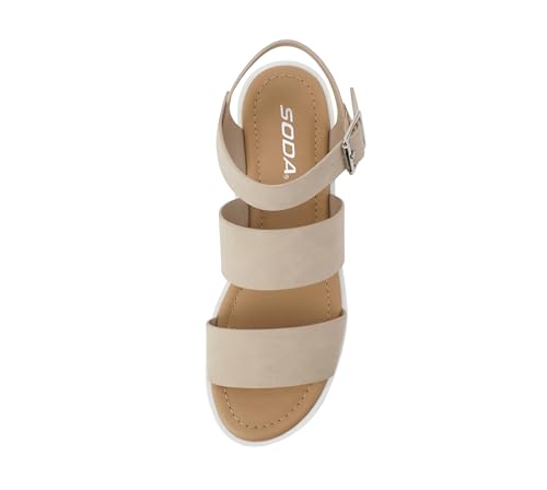 Image of Soda ACCOUNT ~ Women Open Toe Two Bands Lug sole Fashion Block Heel Sandals with Adjustable Ankle Strap