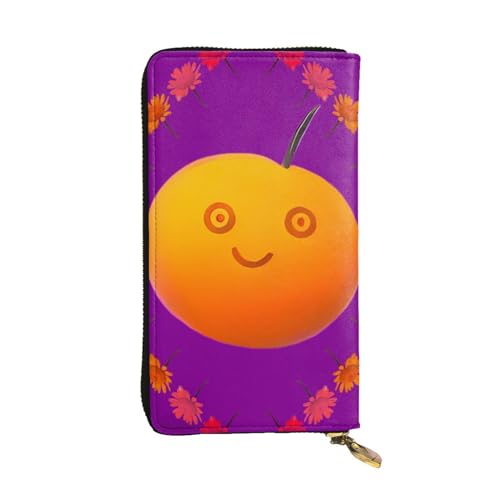 Smiley Orange Prints Leather Long Clutch Wallet for Fashionable Girls and Women - Durable, Stylish, and Functional, Black, One Size