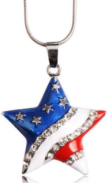 Patriotic Red White Blue American USA Flag Star Pendant Necklace-Independence Day- Veterans Day 4th of July Earrings for Women(Star Necklace)