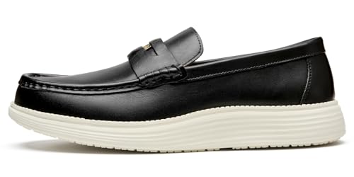 Image of Journey West Men's Lightweight Leather Penny Loafers Dress Sneakers, Business Casual Slip-on Loafers Shoes, Genuine Leather Breathable Walking Shoes