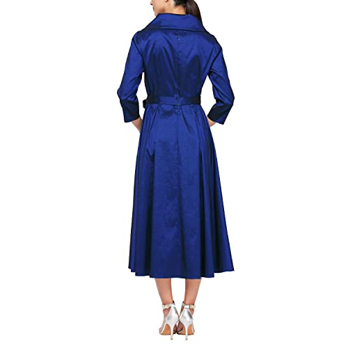 Image of Alex Evenings Women's Portrait Collar Dress with Full Skirt, Pockets, and Tie Belt