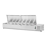 kühlaufsatzvitrine klein automatische Abtaufunktion Royal Catering Kühltheke Kühlvitrine Kühlaufsatz RCKV-160/33-8S (160 x 33 cm, 45 L, für 8 x GN Behälter 1/4, 2-10 °C, 120 W, R600a, Thermostat, Abtaufunktion, Edelstahldeckel)