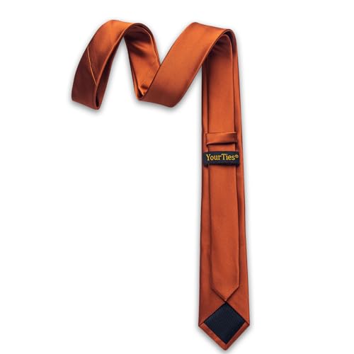 Image of YourTies Skinny Ties for Men Satin 2.4 inch Slim Necktie with Pocket Square Tie Clip Set Solid Color Wedding Party Business